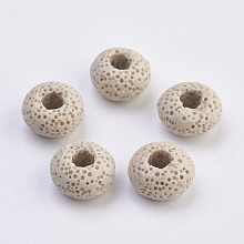 Honeyhandy Natural Lava Rock European Beads, Dyed, Large Hole Beads, Flat Round, Bisque, 15~16x8.5~9mm, Hole: 4~5mm