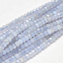 Honeyhandy Faceted Rondelle Natural Light Blue Agate Bead Strands, 3x2mm, Hole: 1mm, about 180pcs/strand, 15.5 inch