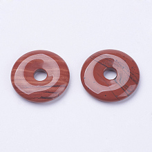 Honeyhandy Natural Red Jasper Pendants, Donut/Pi Disc, Donut Width: 11~12mm, 28~30x5~6mm, Hole: 6mm