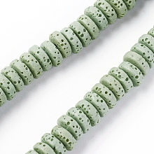 Honeyhandy Natural Lava Rock Beads Strands, Dyed, Flat Round/Disc, Dark Sea Green, 8~8.5x3~4mm, Hole: 2mm, about 62 pcs/Strand, 7.87 inch(20 cm)