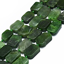 Honeyhandy Natural Canadian Jade Beads Strands, Rectangle, 14~17x11~13x5~6mm, Hole: 1mm, about 21~23pcs/strand, 15.75~16.14 inch(40~41cm)