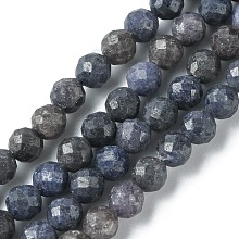 Honeyhandy Natural Sapphire Beads Strands, Faceted, Round, 5~5.5mm, Hole: 1mm, about 68~69pcs/strand, 14.96~15.12 inch(38~38.4cm)