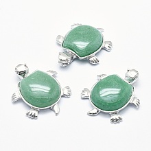 Honeyhandy Natural Green Aventurine Pendant, with Alloy Findings, Tortoise, Platinum, 38x30.5x8.2mm, Hole: 3x4.5mm