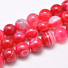 Honeyhandy Natural Striped Agate/Banded Agate Bead Strands, Dyed & Heated, Round, Grade A, Pale Violet Red, 10mm, Hole: 1mm, about 39pcs/strand, 15.2 inch(387mm)