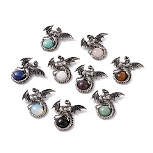 Honeyhandy Natural & Synthetic Mixed Gemstone Dome Pendants, Gragon Charms, with Rack Plating Antique Silver Tone Alloy Findings, Cadmium Free & Lead Free, 44x46x9mm, Hole: 5.5x4mm