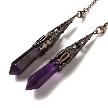 Honeyhandy Natural Amethyst Dowsing Pendulum Big Pendants, with Brass Findings, Bullet, 260~270mm, Hole: 1.5mm