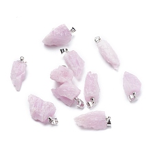 Honeyhandy Natural Kunzite Pendants, Rough Raw Stone, with Brass Bails, Grade AAA, Long-Lasting Plated, Nuggets, Platinum, 19~29.5x12.5~23x5.3~9.5mm, Hole: 3.9x3.7mm