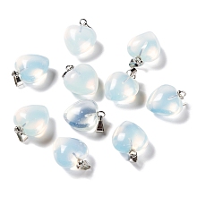 Honeyhandy Opalite Pendants, with Platinum Brass Loops, Heart, 18~19x15~15.5x7.5~10mm, Hole: 6x2.5~3mm