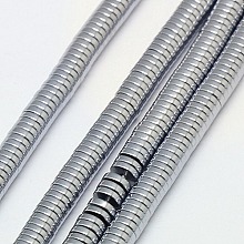 Honeyhandy Electroplate Non-magnetic Synthetic Hematite Beads Strands, Heishi Beads, Flat Round/Disc, Grade A, Platinum Plated, 2x1mm, Hole: 1mm, about 400pcs/strand, 16 inch