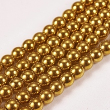 Honeyhandy Electroplate Non-magnetic Synthetic Hematite Beads Strands, Round, Grade A, Golden Plated, 3mm, Hole: 1mm, about 127pcs/strand, 16 inch