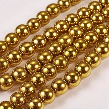 Honeyhandy Electroplate Non-magnetic Synthetic Hematite Beads Strands, Round, Grade A, Golden Plated, 8mm, Hole: 1.5mm, about 50pcs/strand, 16 inch