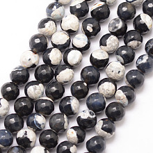 Honeyhandy Natural Fire Crackle Agate Bead Strands, Round, Grade A, Faceted, Dyed & Heated, Black, 8mm, Hole: 1mm, about 47pcs/strand, 15 inch