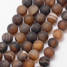 Arricraft Natural Striped Agate/Banded Agate Bead Strands, Round, Grade A, Frosted, Dyed & Heated, CoconutBrown, 8mm, Hole: 1mm; about 47pcs/strand, 15"