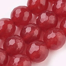 Honeyhandy Natural Malaysia Jade Beads Strands, Dyed, Faceted, Round, Crimson, 8mm, Hole: 1mm, about 45pcs/strand, 14.9 inch