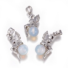 Honeyhandy Opalite Pendants, with Platinum Tone Brass Findings, Fairy, 25~26x12~13x8mm, Hole: 3.5x5.5mm