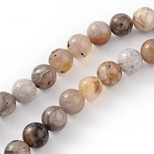 Honeyhandy Natural Bamboo Leaf Agate Round Bead Strands, 6mm, Hole: 1mm, about 62pcs/strand, 15.5 inch