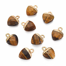 Honeyhandy Natural Tiger Eye Charms, with Light Gold Plated Iron Findings, Heart, 13.5x10.5x5~5.5mm, Hole: 1.6~1.8mm