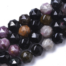 Honeyhandy Natural Tourmaline Beads Strands, Faceted, Star Cut Round Beads, 6~7mm, Hole: 0.8~0.9mm, about 31~33pcs/Strand, 7.40 inch7.72 inch(18.8~19.6cm)