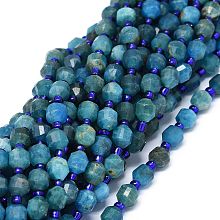 Honeyhandy Natural Apatite Beads Strands, with Seed Beads, Faceted, Bicone, Double Terminated Point Prism Beads, 5~7x6mm, Hole: 0.8mm, about 48pcs/strand, 15.55 inch(39.5cm)