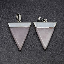 Honeyhandy Natural Rose Quartz Pendants, with Silver Color Plated Brass Findings, Triangle, 30~35x23~28x5mm, Hole: 8x5mm