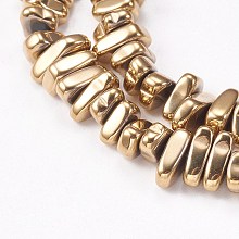 Honeyhandy Electroplated Non-magnetic Synthetic Hematite Beads Strands, Nuggets, Light Gold Plated, 4~6x5~12x3mm, Hole: 0.7mm, about 100pcs/strand, 15.7 inch(40cm)