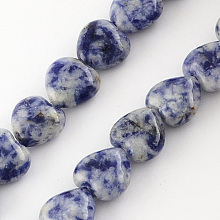 Honeyhandy Natural Blue Spot Jasper Bead Strands, Heart, Blue, 10x10x5mm, Hole: 1mm, about 40pcs/strand, 15.3 inch