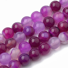 Honeyhandy Dyed Natural Striped Agate/Banded Agate Round Bead Strands, Medium Violet Red, 4mm, Hole: 1mm, about 95pcs/strand, 15.7 inch