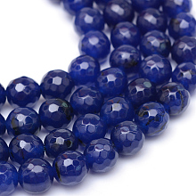 Honeyhandy Natural White Jade Bead Strands, Dyed, Faceted, Round, Dark Blue, 10~11mm, Hole: 1mm, about 37~39pcs/strand, 14.37~14.57 inch