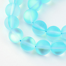 Honeyhandy Synthetic Moonstone Beads Strands, Holographic Beads, Dyed, Frosted, Round, Deep Sky Blue, 6mm, Hole: 1mm, about 60~62pcs/strand, 14~15 inch