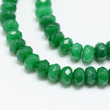 Honeyhandy Natural White Jade Bead Strands, Dyed, Faceted, Rondelle, Dark Green, 4x3mm, Hole: 1mm, about 110~113pcs/strand, 13.78~14.17 inch(35~36cm)