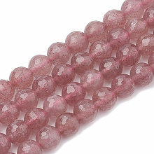 Honeyhandy Natural Strawberry Quartz Beads Strands, Faceted(128 Facets), Round, 8~9mm, Hole: 1mm, about 45~50pcs/strand, 15.7 inch