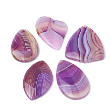 Honeyhandy Dyed Natural Striped Agate/Banded Agate Pendants, Mixed Shape, Orchid, 36~54x32~41x5~7mm, Hole: 2mm