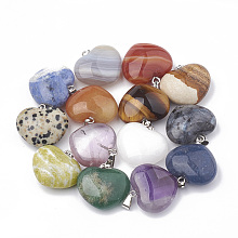 Honeyhandy Natural Gemstone Pendants, with Platinum Tone Brass Findings, Heart, 22~23x23x9~10mm, Hole: 2x6.5mm