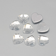 Honeyhandy Sew on Rhinestone, Transparent Acrylic Rhinestone, Two Holes, Garment Accessories, Faceted, Heart, Clear, 18x18x4.5mm, Hole: 0.8~1mm