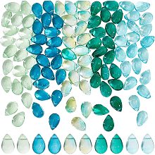 AHANDMAKER 100 Pcs Teardrop Czech Glass Beads, 5 Colors Transparent Crystal Beads with Glitter Gold Powder Water Drop Loose Pendants Beads for DIY Necklace Earring Bracelet Jewelry Making, Blue&Green