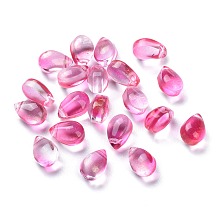 Honeyhandy Transparent Glass Charms, Glitter Gold Powder, Teardrop, Hot Pink, 9x6x5mm, Hole: 1mm