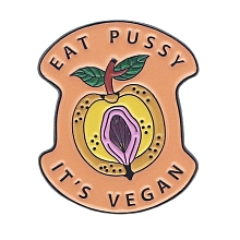 Honeyhandy Cartoon Pear Shape Enamel Pin, Word Eat Pussy It's Vegan Alloy Feminism Badge for Backpack Clothes, Sandy Brown, 30x25mm