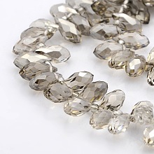 Honeyhandy Half Plated Faceted Teardrop Electroplate Glass Pendants Beads Strands, Top Drilled Beads, Silver Plated, 12x6mm, Hole: 1mm, about 100pcs/strand, 15.5 inch