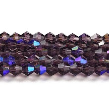 Honeyhandy Transparent Electroplate Glass Beads Strands, AB Color Plated, Faceted, Bicone, Violet, 4x4mm, Hole: 0.8mm, about 82~85pcs/strand, 30.5~31cm