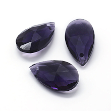 Honeyhandy Faceted Glass Pendants, Teardrop, Purple, 22x13x8.5mm, Hole: 1mm