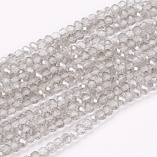 Honeyhandy Transparent Glass Beads Strands, Faceted, Rondelle, Light Grey, 3x2mm, Hole: 0.8mm, about 185~190pcs/strand, 14.9~16.9 inch(38~44cm)