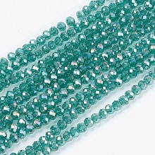 Honeyhandy Electroplate Glass Beads Strands, Full Rainbow Plated, Faceted, Rondelle, Sea Green, 3x2mm, Hole: 0.8mm, about 185~190pcs/strand, 14.9~17.3 inch(38~44cm)