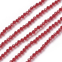 Honeyhandy Transparent Glass Beads Strands, Faceted, Round, Dark Red, 2mm, Hole: 0.5mm, about 164~182pcs/strand, 14.8~15.7 inch(37.5~40cm)