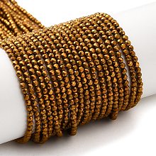 Electroplate Glass Beads Strands, Full Plated, Faceted Round, Golden Plated, 2mm, Hole: 0.7mm, about 203pcs/strand, 14.45''(36.7cm)