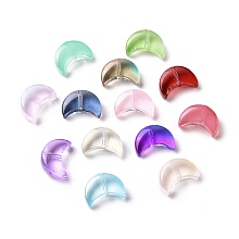 Honeyhandy Transparent Spray Painted Glass Beads, Crescent Moon, Mixed Color, 14x9.5x5mm, Hole: 1mm