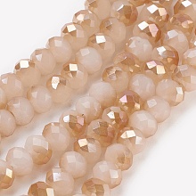 Honeyhandy Electroplate Glass Beads Strands, Imitation Jade Glass, Half Rainbow Plated, Faceted, Rondelle, Sandy Brown, 6x4~5mm, Hole: 0.8~1mm, about 88~92pcs/strand, 15.5 inch~16 inch(39~45cm)