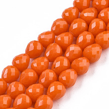 ARRICRAFT Opaque Solid Color Glass Beads Strands, Faceted, Teardrop, Dark Orange, 4.5~5x4x4mm, Hole: 1mm, about 97~101pcs/strand, 16.54~18.5 inches(42~47cm)