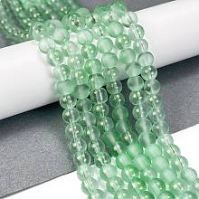 Frosted Transparent Glass Bead Strands, with Gold Powder, Round, Light Green, 6mm, Hole: 1mm, about 146pcs/strand, 31.02''(78.8cm)