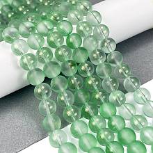 Frosted Transparent Glass Bead Strands, with Gold Powder, Round, Light Green, 8mm, Hole: 1mm, about 102pcs/strand, 30.71''(78cm)