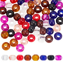 PandaHall Elite 80pcs 8 colors Glass European Beads, Large Hole Beads, Rondelle, Mixed Color, 15x10mm, Hole: 5~6.4mm, 10pcs/color